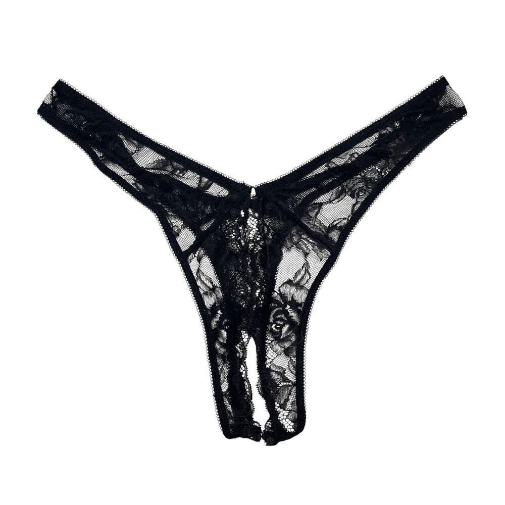 Victoria's Secret Very Sexy Rose Lace High-Leg Crotchless Thong Panty Size Large